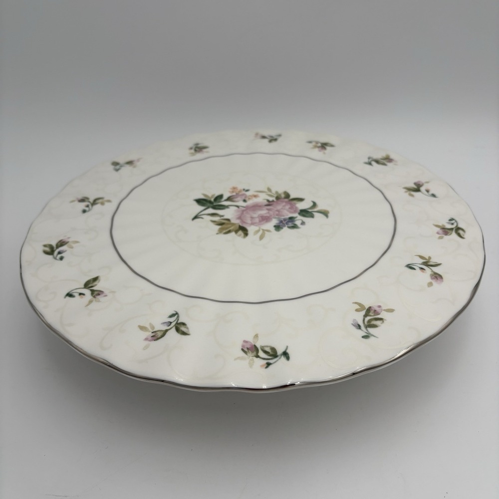Gorham Lady Anne Floral Platinum Rim Cake Serving Plate 11.5" Fine China USA